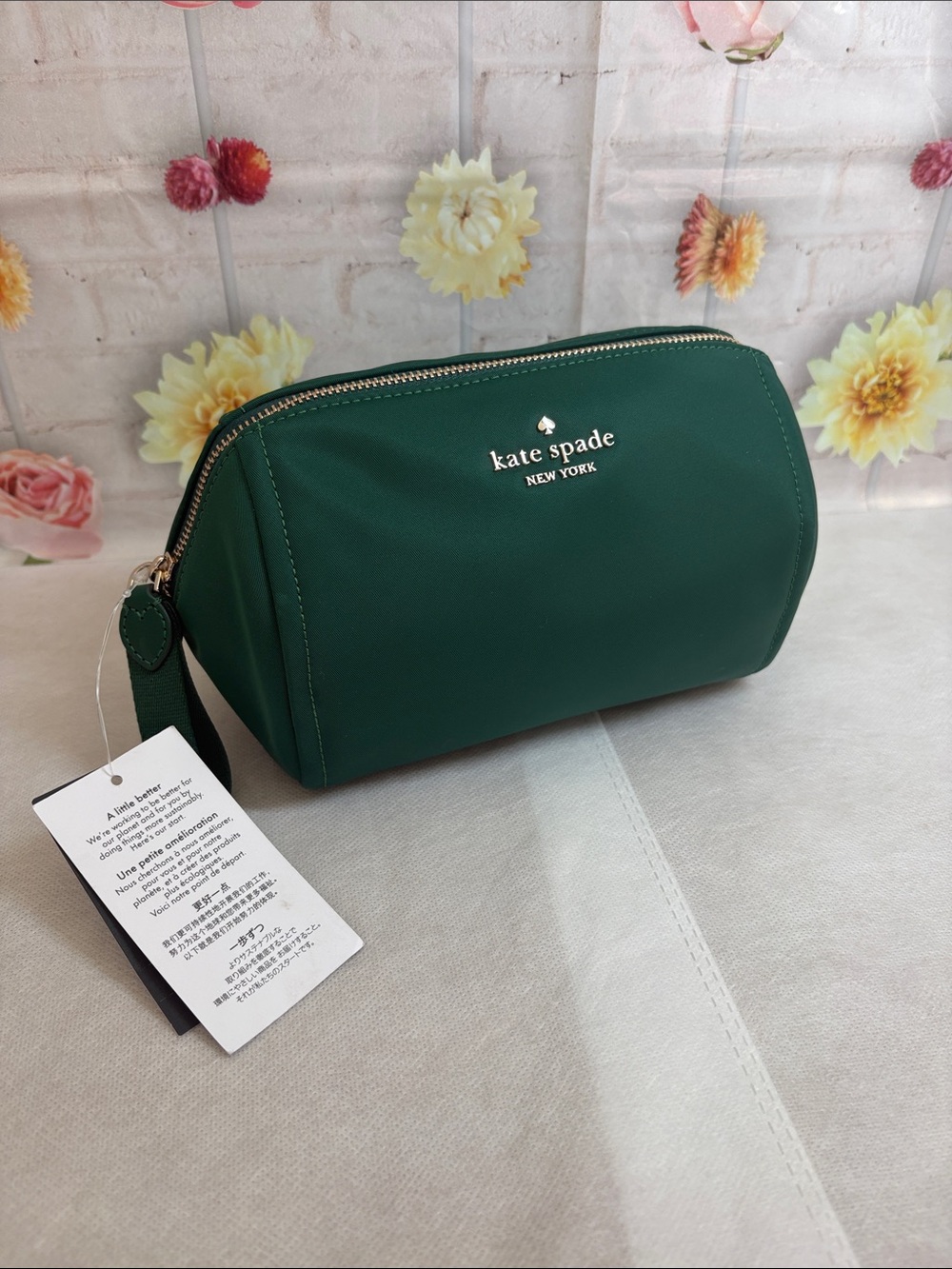 kate spade Deep Green Cosmetic Pouch with Gold Hardware